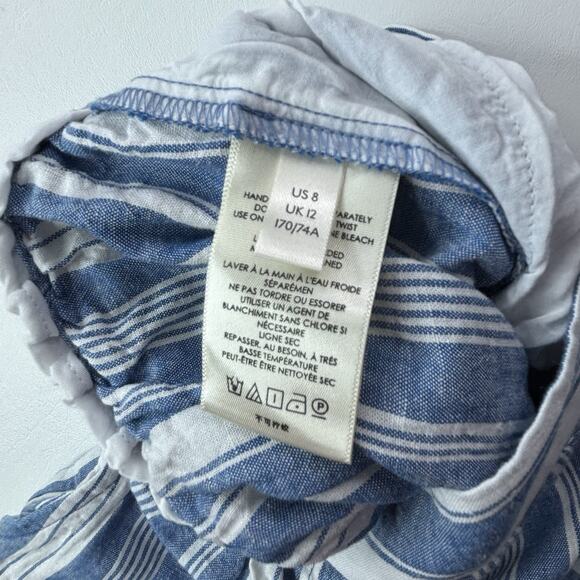 Anthropologie Maeve Women's Size 8 Striped Linen Blend Elastic Waist‎ Crop Pants - Picture 9 of 16